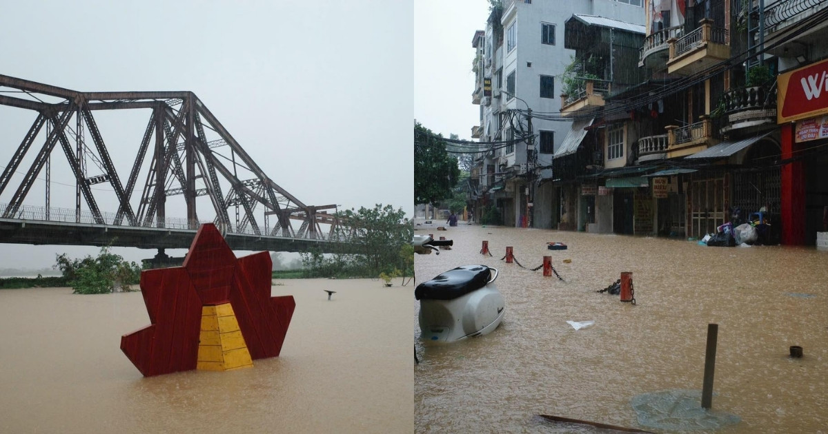 Hanoi’s streets are deeply flooded (Photo source: Compiled)