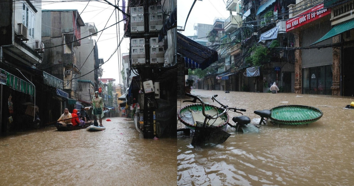 Hanoi’s streets are deeply flooded (Photo source: Compiled)